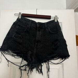 Black denim distressed jean shorts